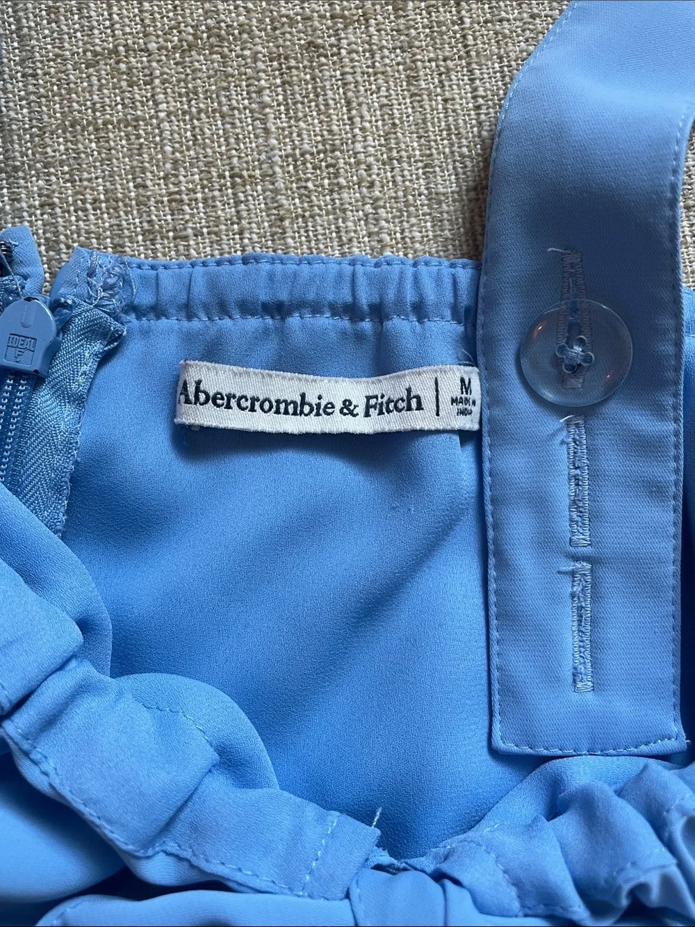 Abercrombie & Fitch Light Blue Ruffle-Trim Maxi Dress with Front Tie